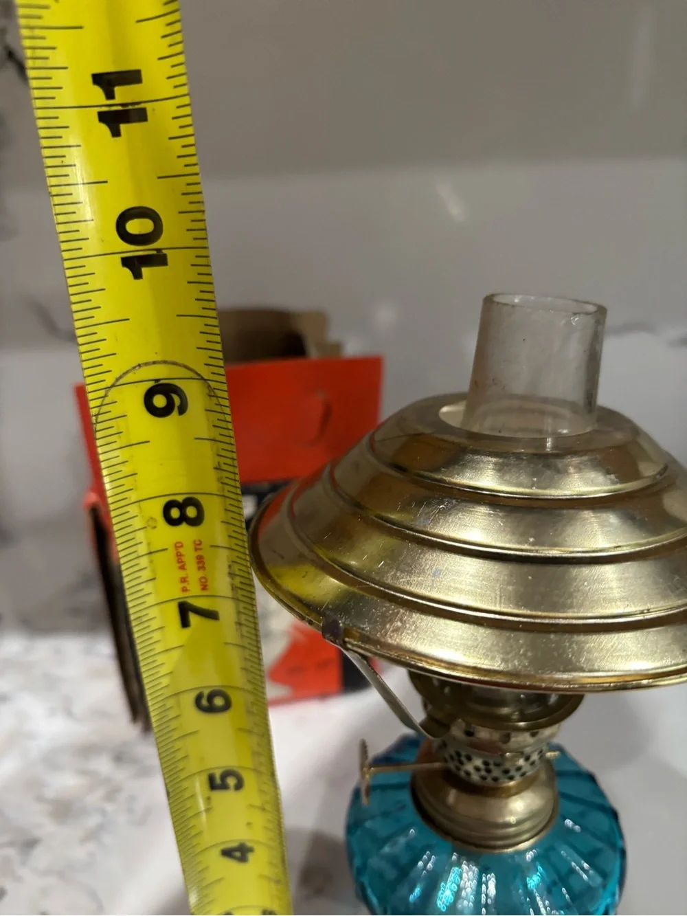 Vintage Blue oil Glass Table Lamp with Brass Accents